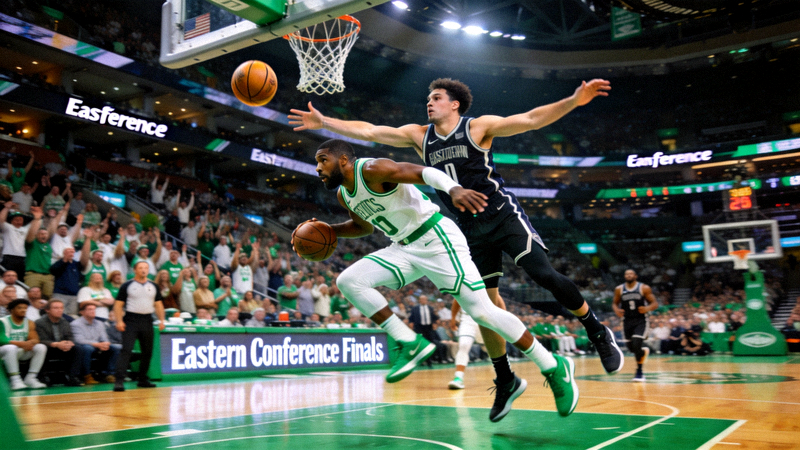 NBA季后赛东部决赛凯尔特人队球员突破上篮精彩瞬间