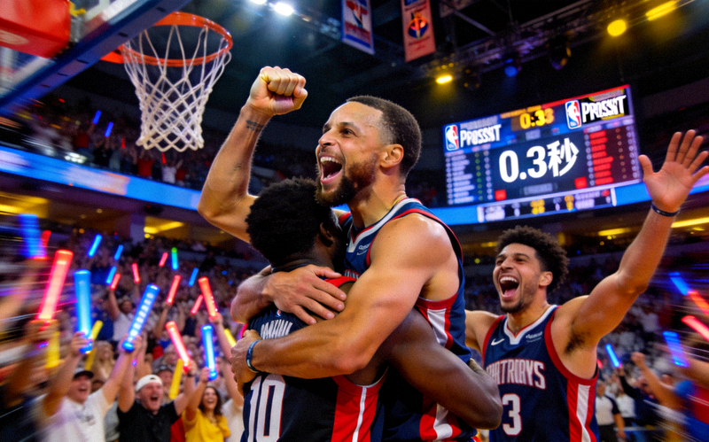 NBA季后赛精彩瞬间集锦，球员完成绝杀后庆祝胜利的画面